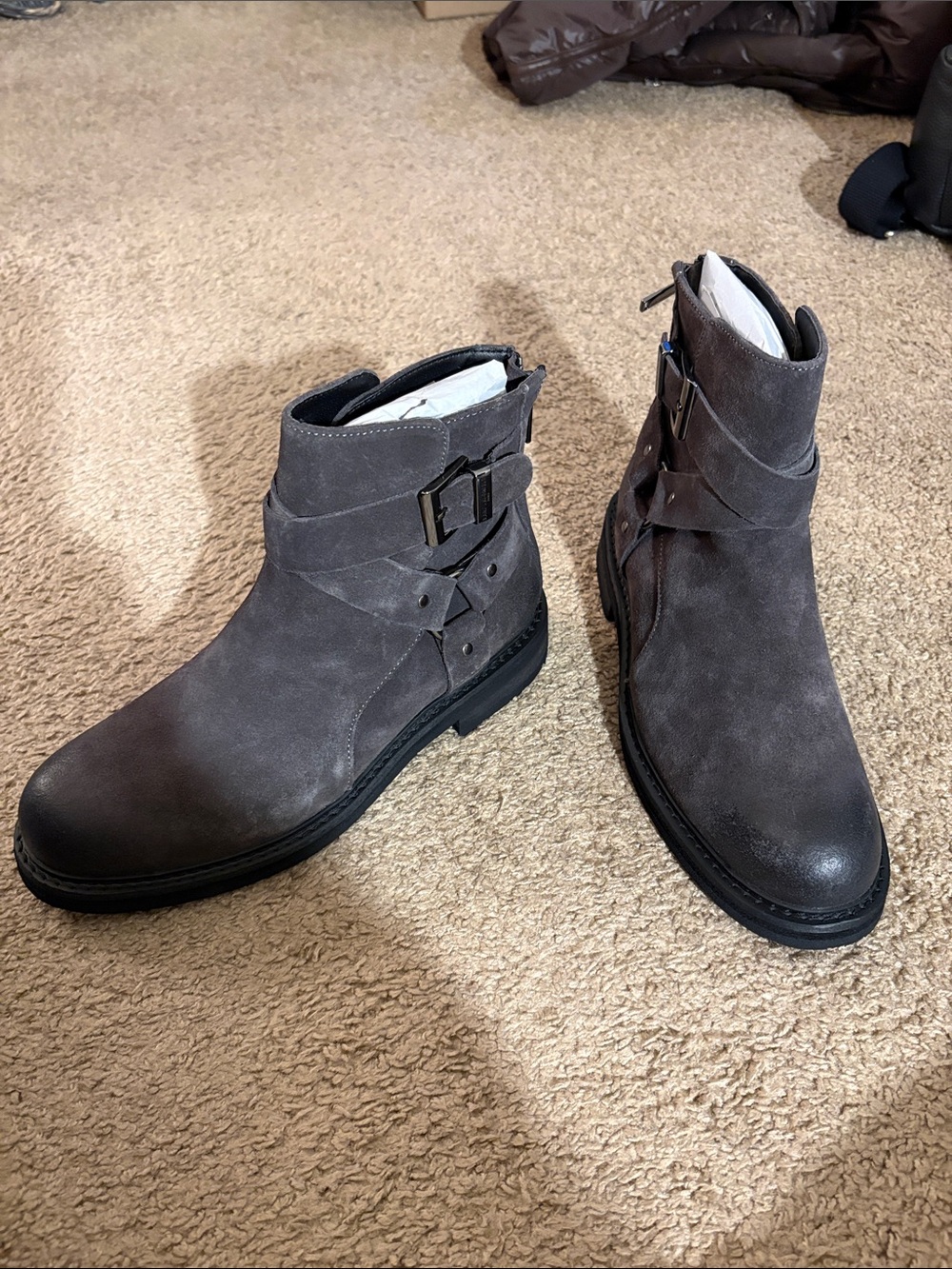 Karl Lagerfeld Men's Gray Suede Buckle Ankle Boots